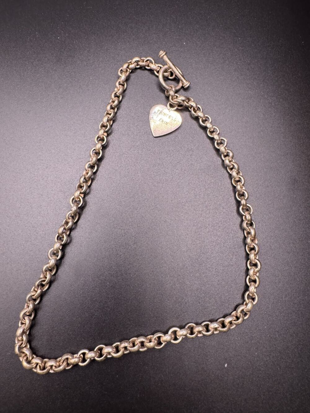 Vtg Sterling Silver 925 Solid Belcher Rolo Chain Necklace w/ Heart Charm 16"